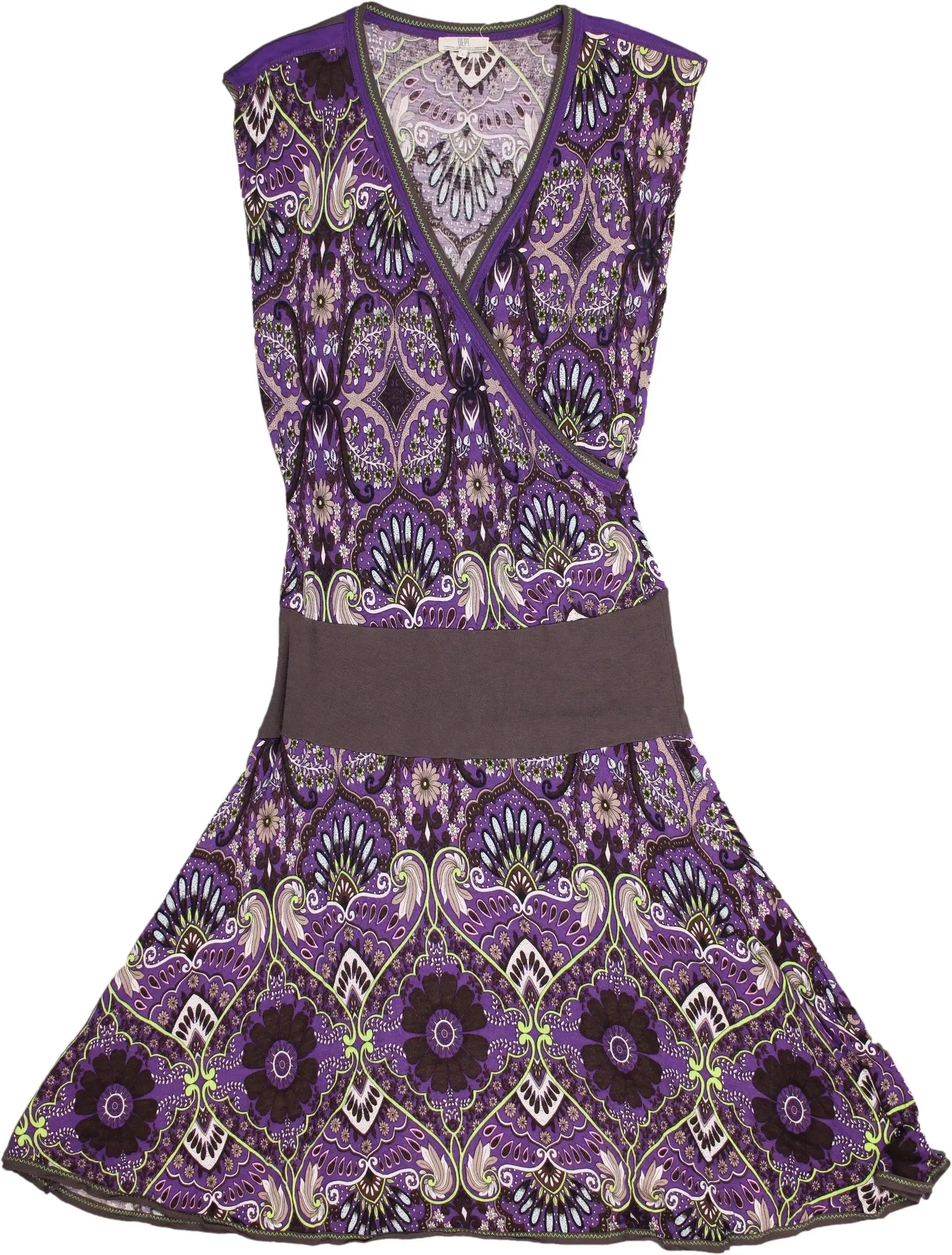 00s Purple Brown Boho Wrap Dress