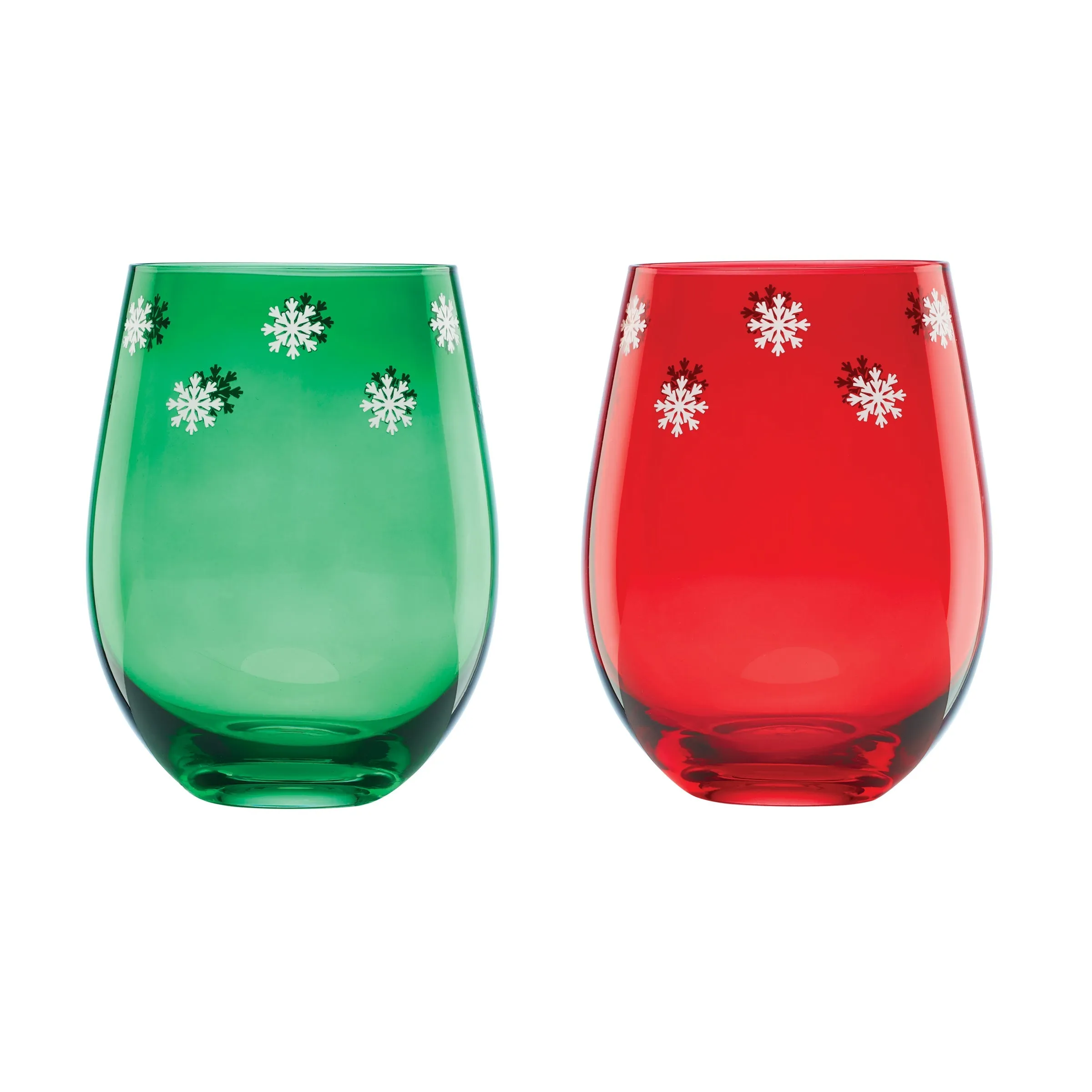 18 Oz Red & Green Stemless Wine Glasses, Set Of 2