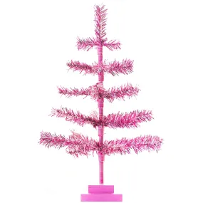 18in Vintage Pink & Silver Tinsel Christmas Tree