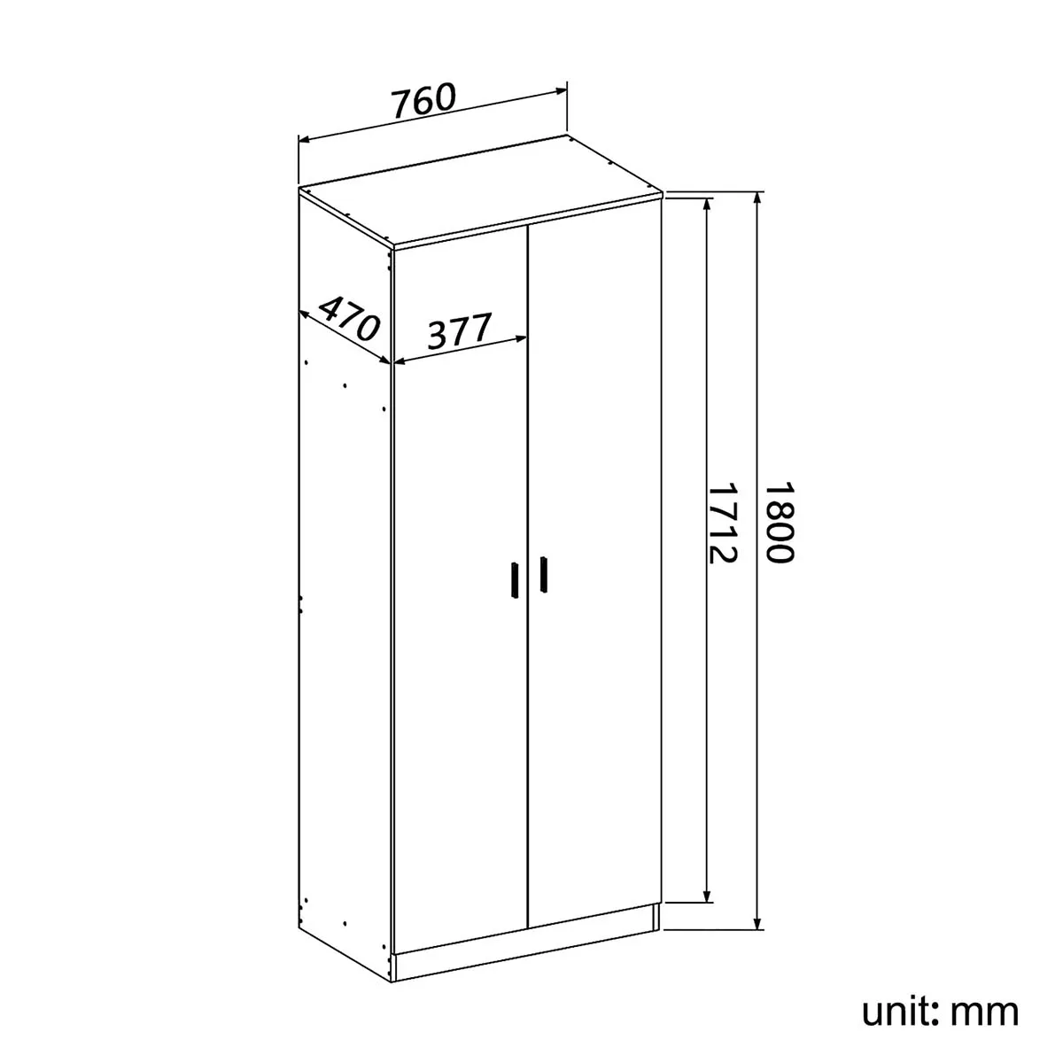 2 Door Wardrobe With Mirror High Gloss Large Storage Cupboard Furniture