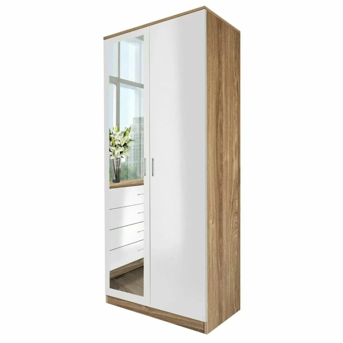 2 Door Wardrobe With Mirror With Large Cupboard Storage - 3 Colours