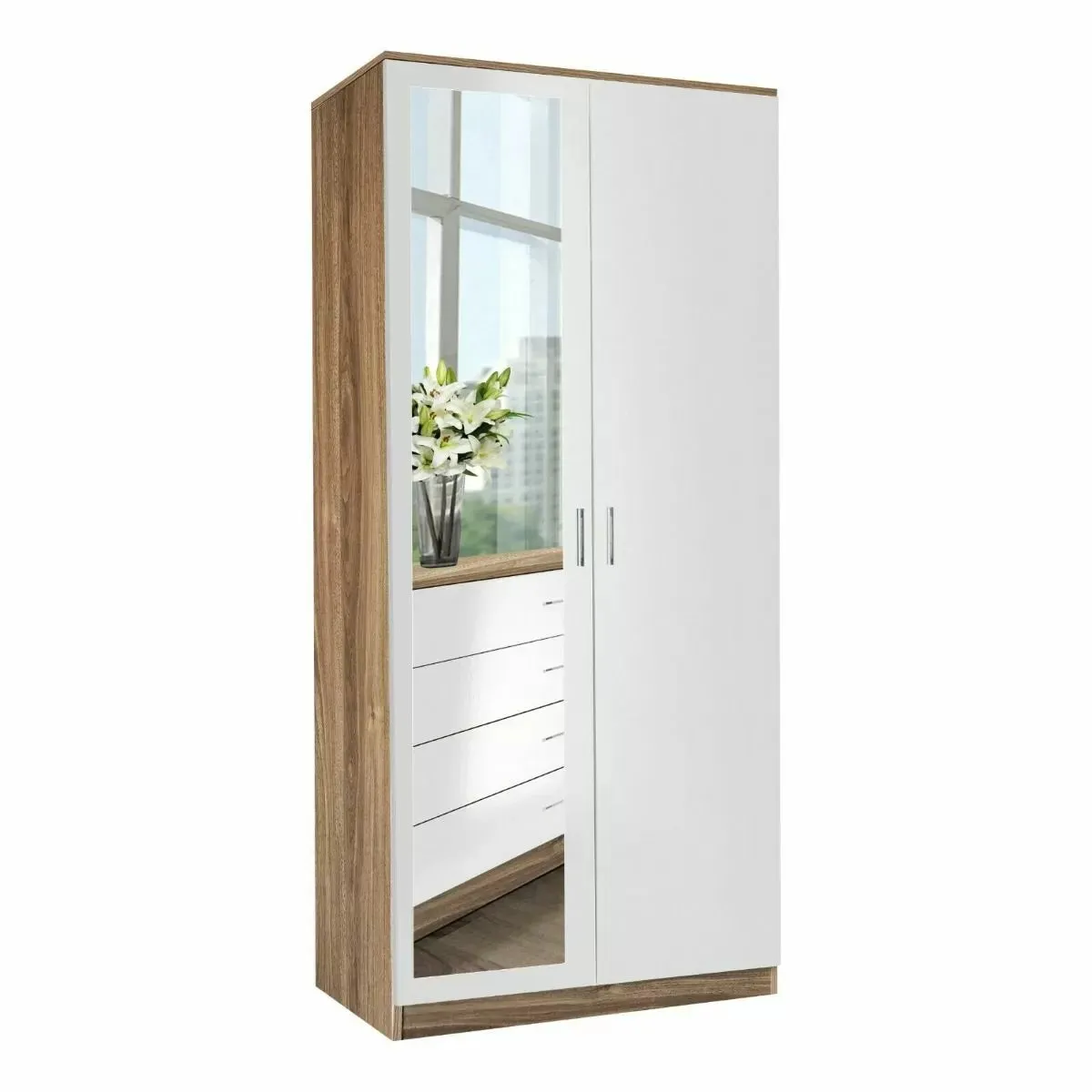 2 Door Wardrobe With Mirror With Large Cupboard Storage - 3 Colours