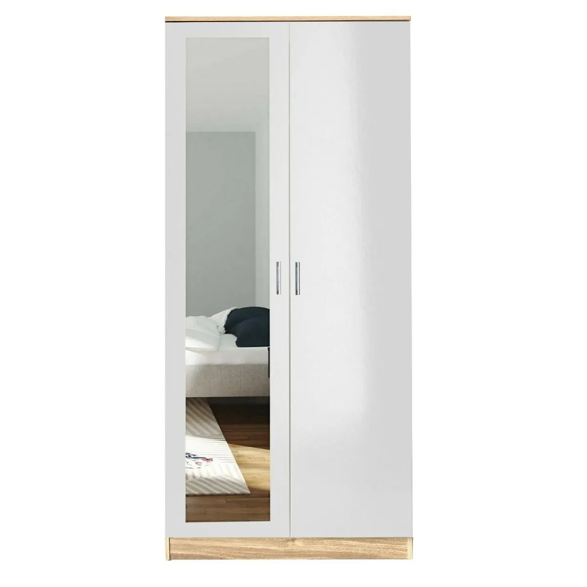 2 Door Wardrobe With Mirror With Large Cupboard Storage - 3 Colours