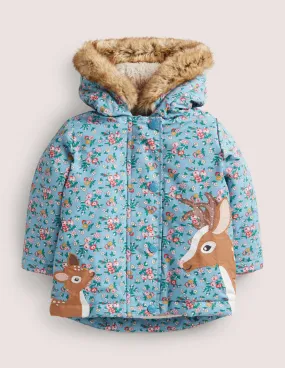 3-in-1 Coat-Dusty Blue Floral Deer