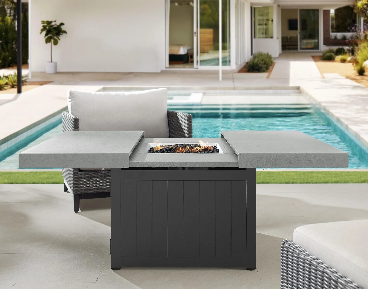 42" Square Functional Fire Pit - Smooth Concrete Top