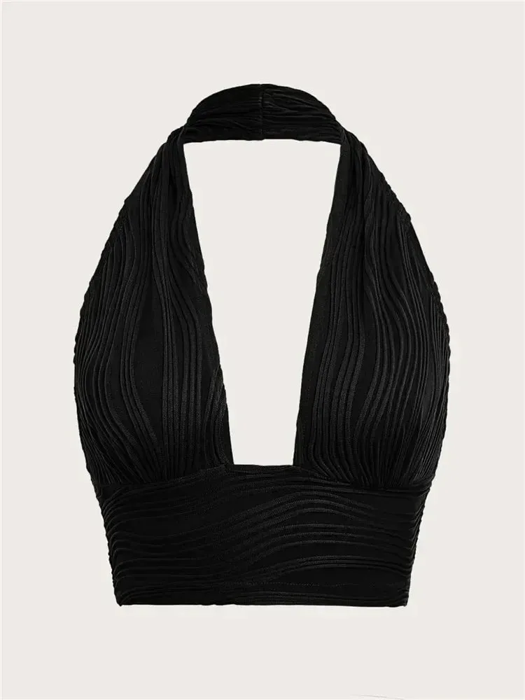 A&A Y2K Backless Black Crop Halter Top