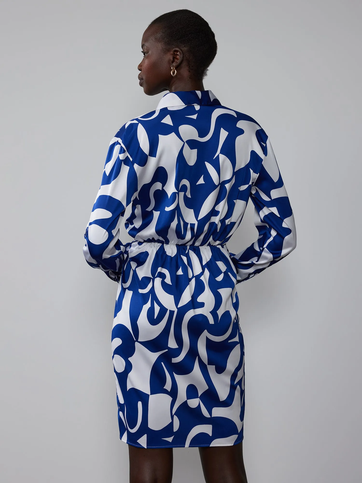 Abstract Faux Wrap Shirt Dress