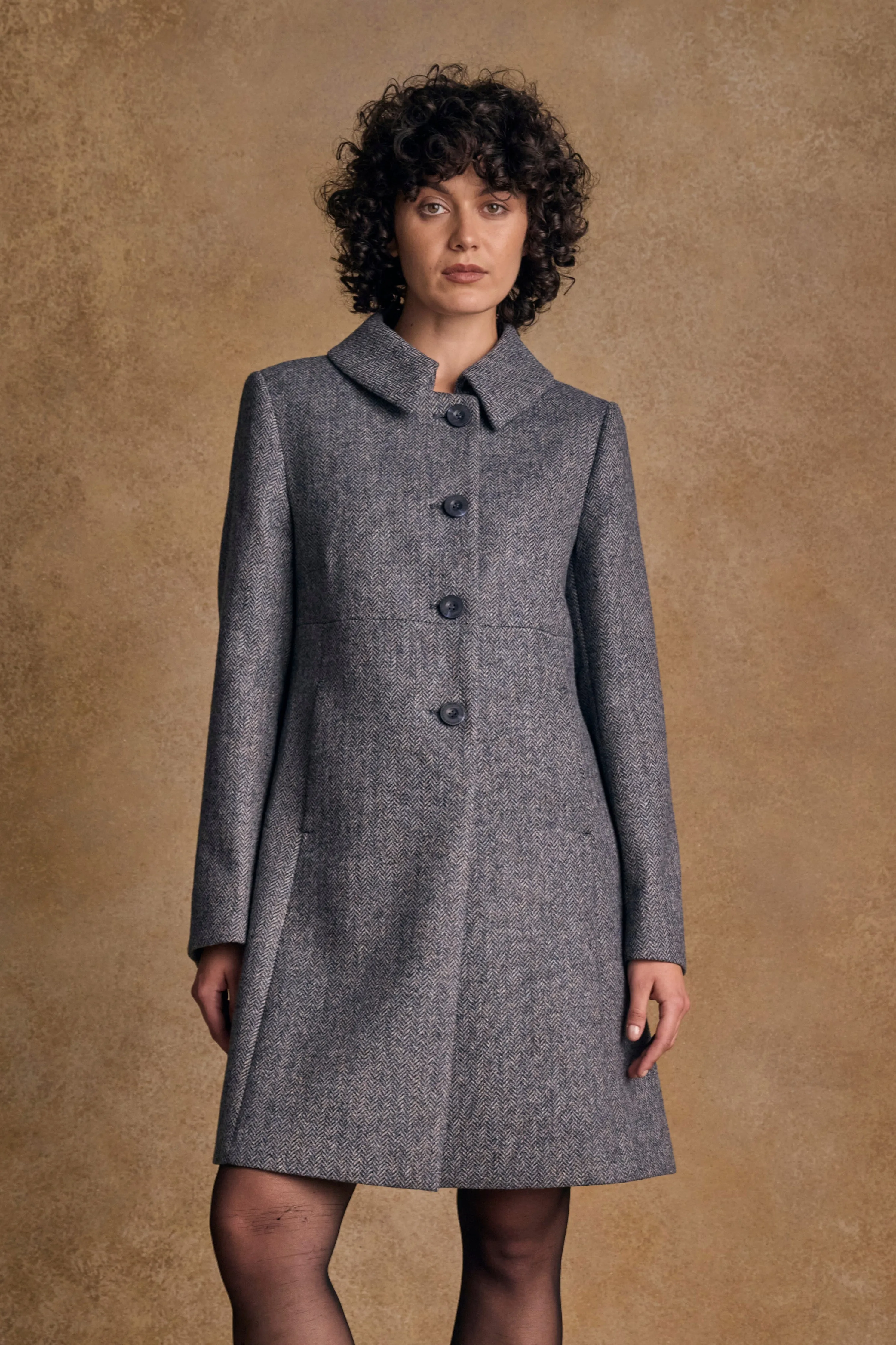 Aimee Tweed Coat - Denim Herringbone