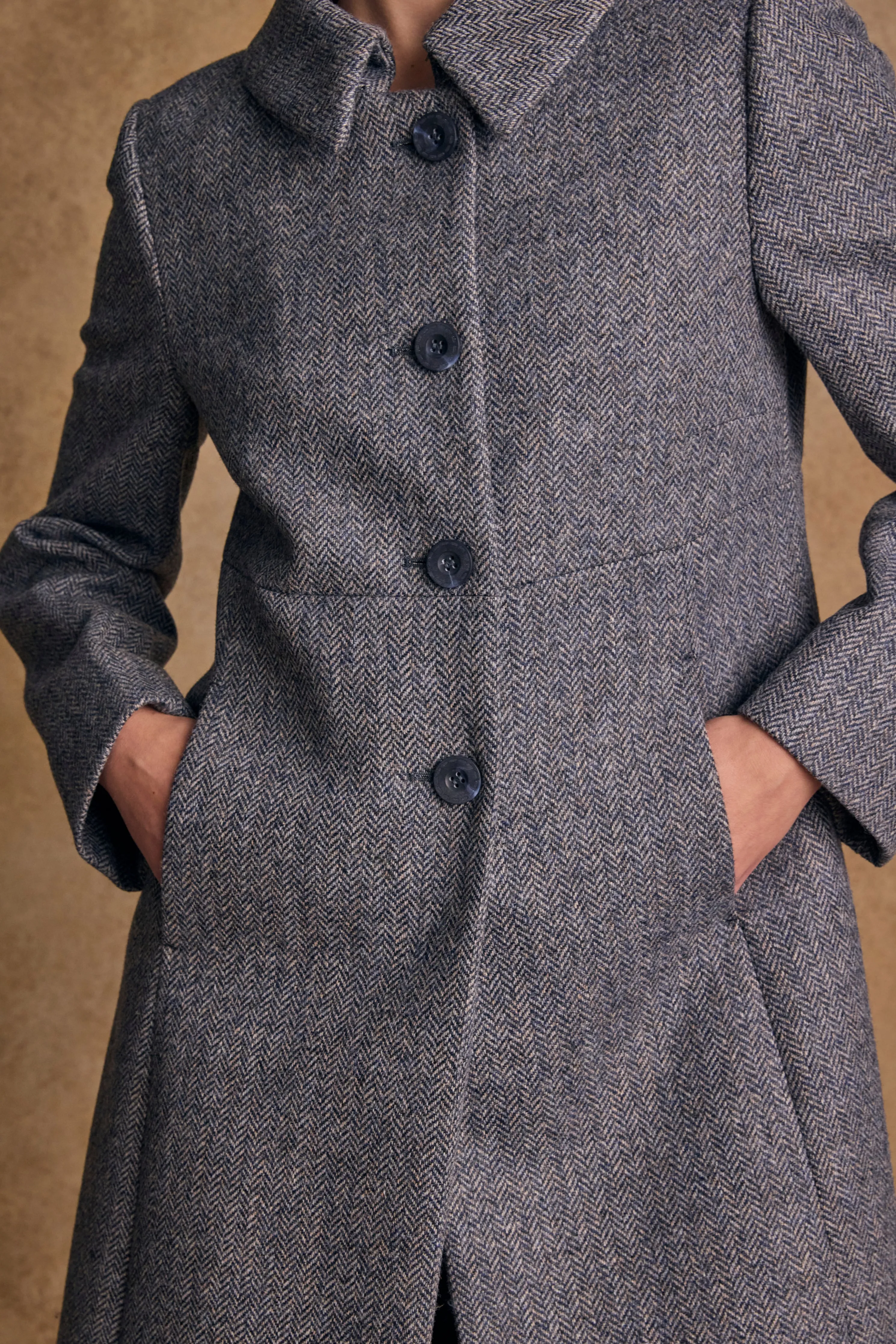 Aimee Tweed Coat - Denim Herringbone