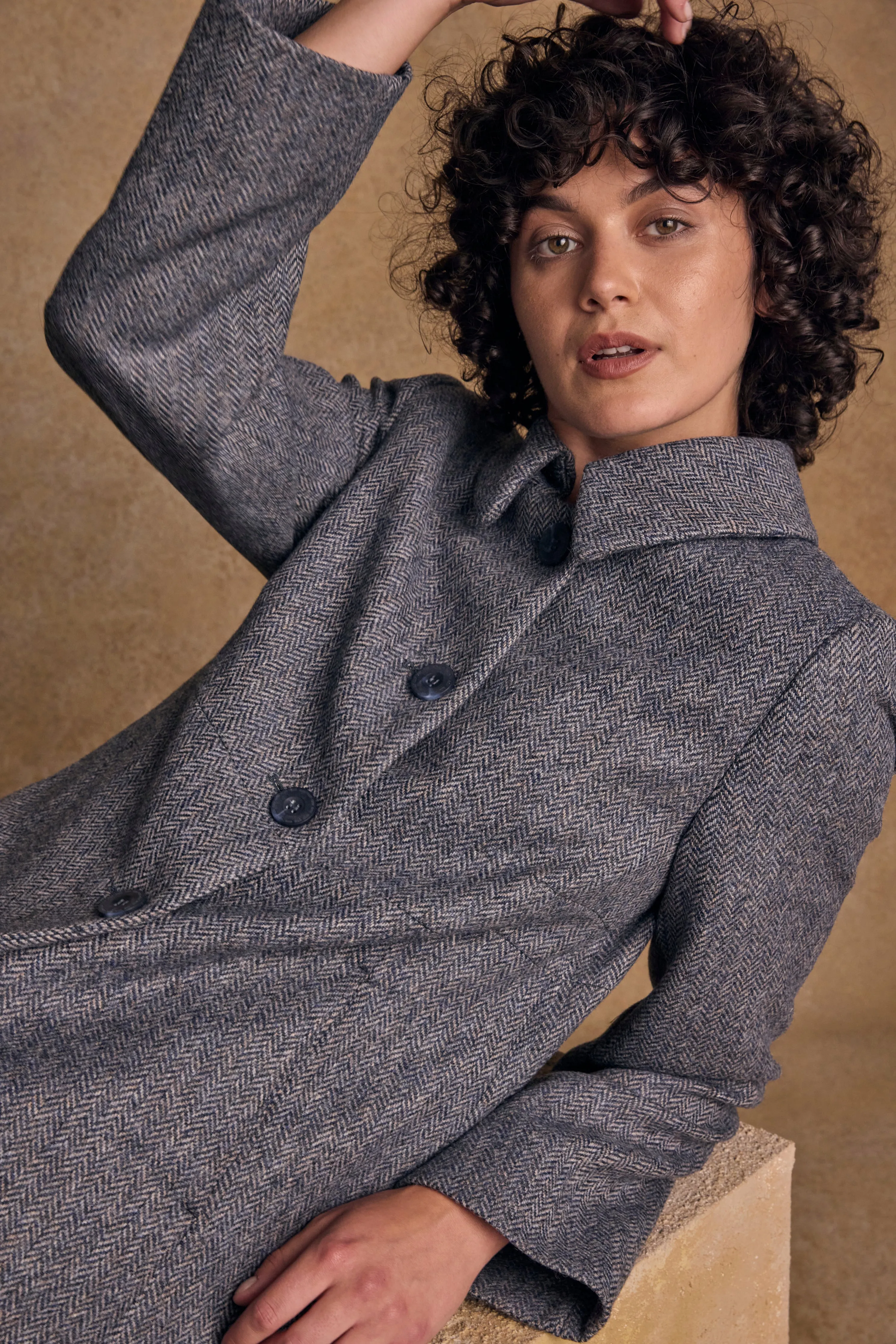 Aimee Tweed Coat - Denim Herringbone