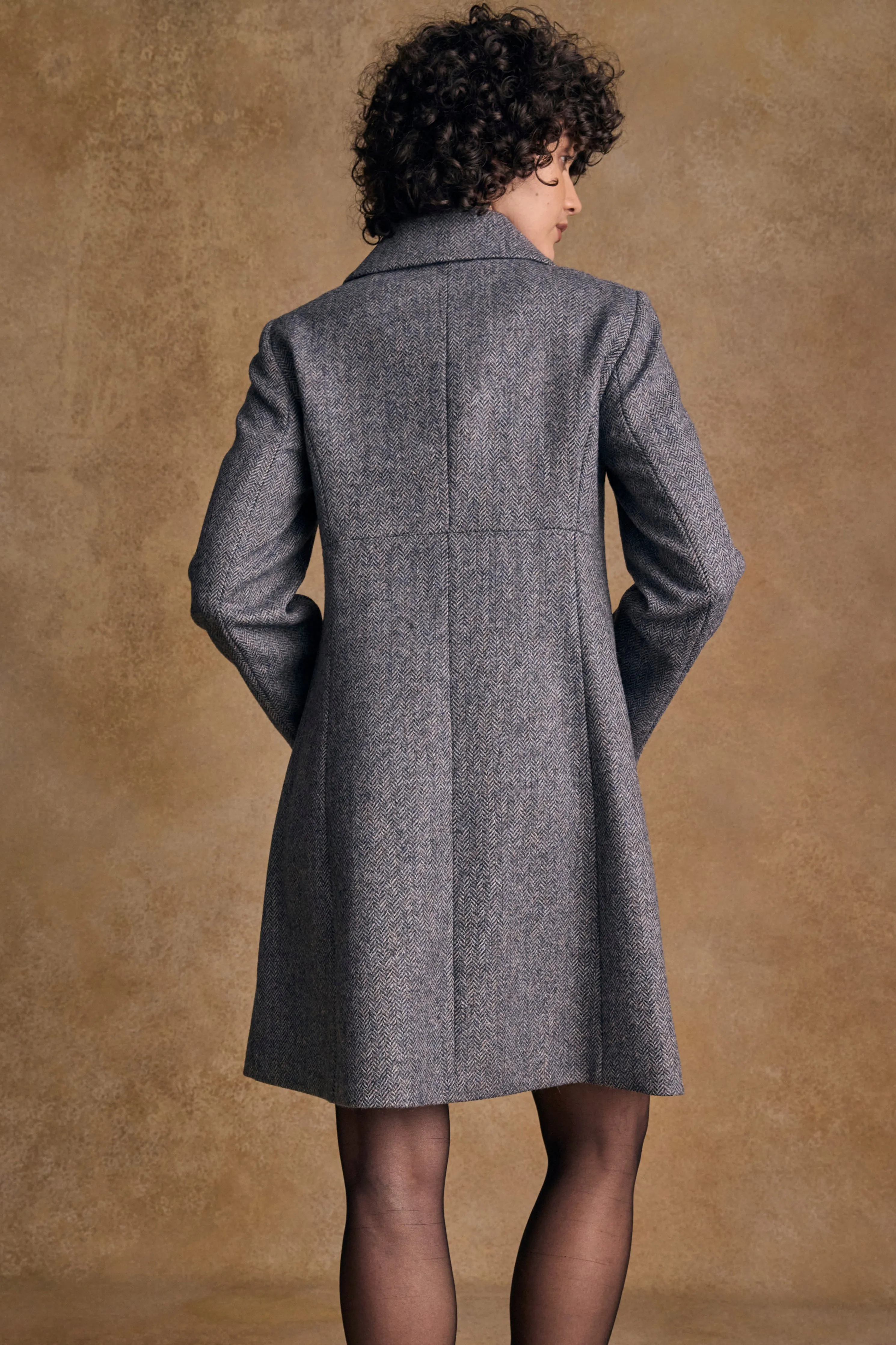 Aimee Tweed Coat - Denim Herringbone