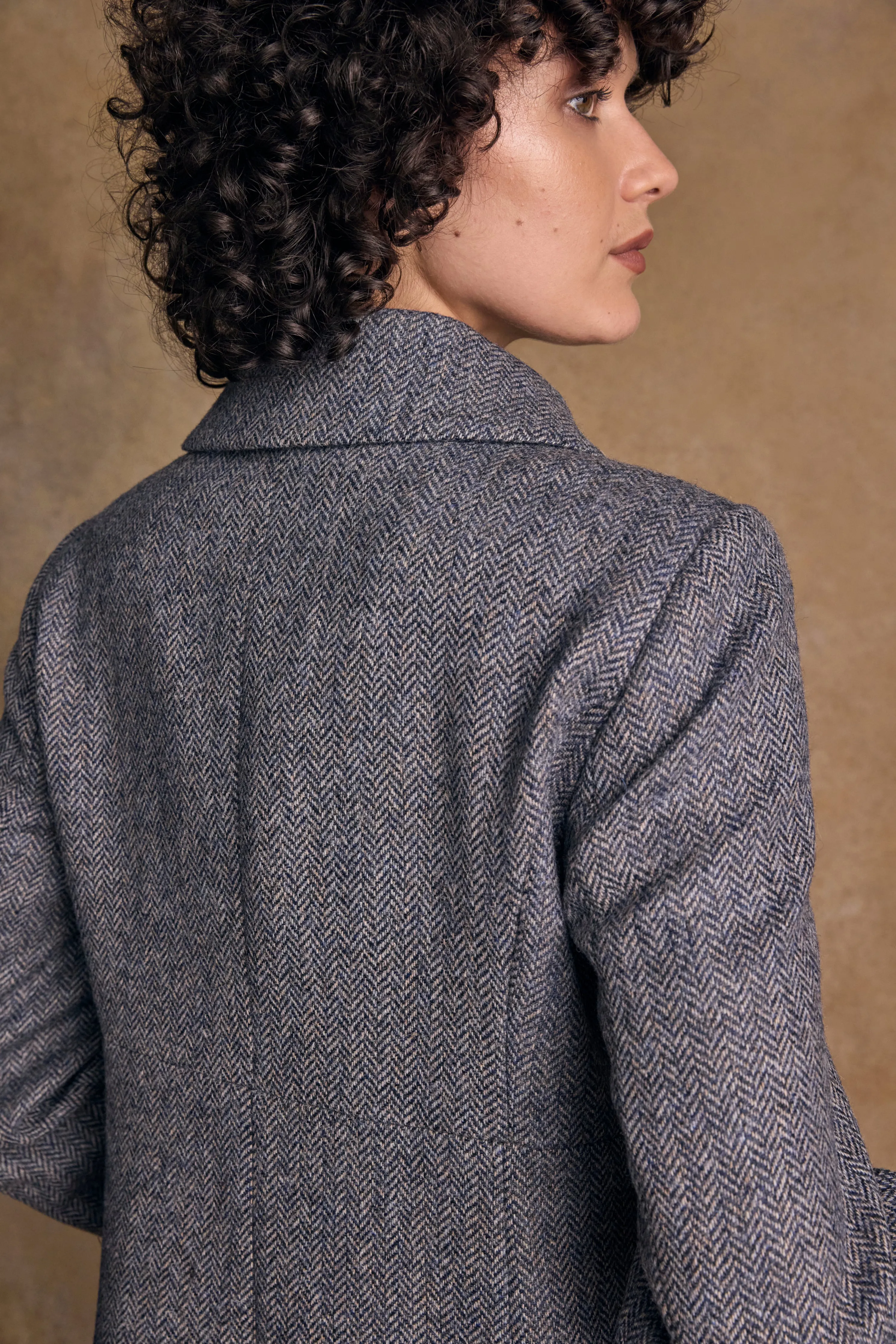 Aimee Tweed Coat - Denim Herringbone