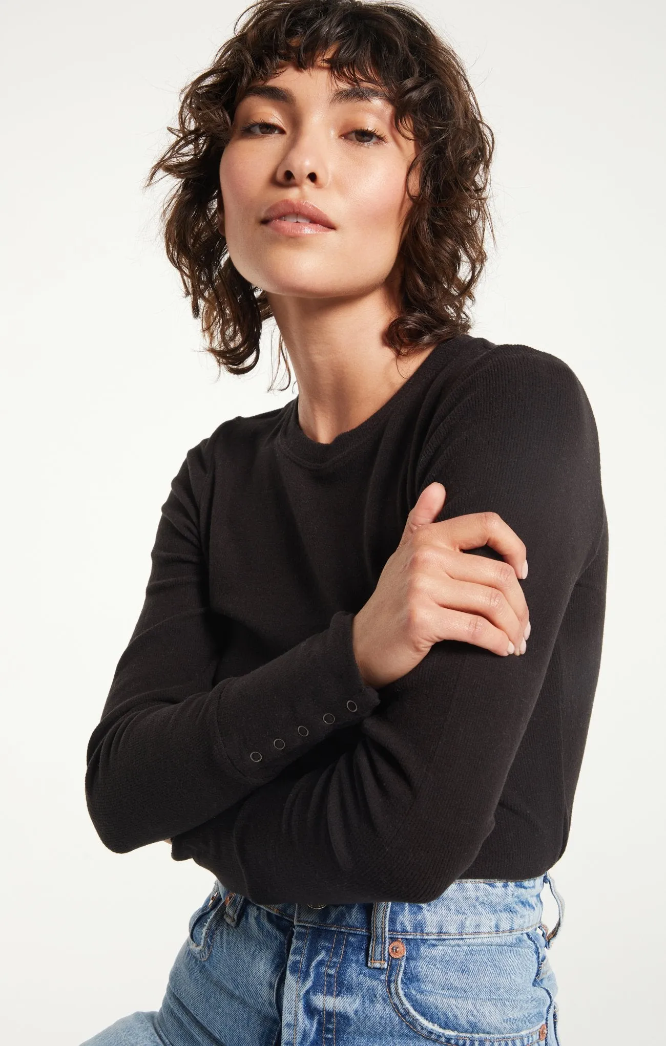 Alex Brushed Rib Top - Black