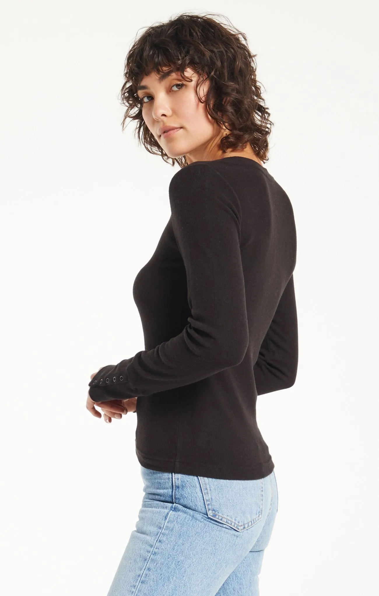 Alex Brushed Rib Top - Black