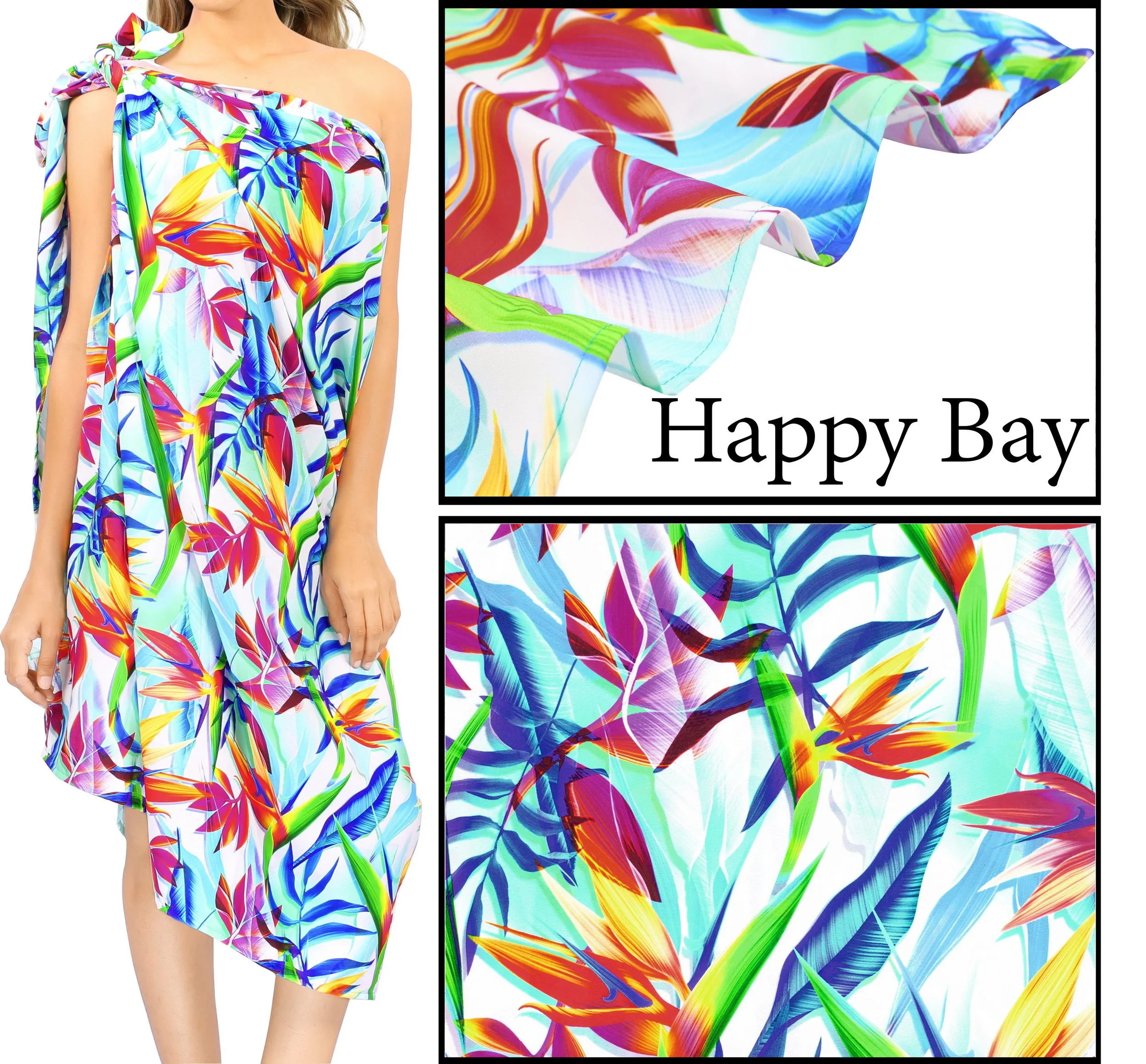 Allover Multicolor Tropical Leaves Beach Wrap For Women