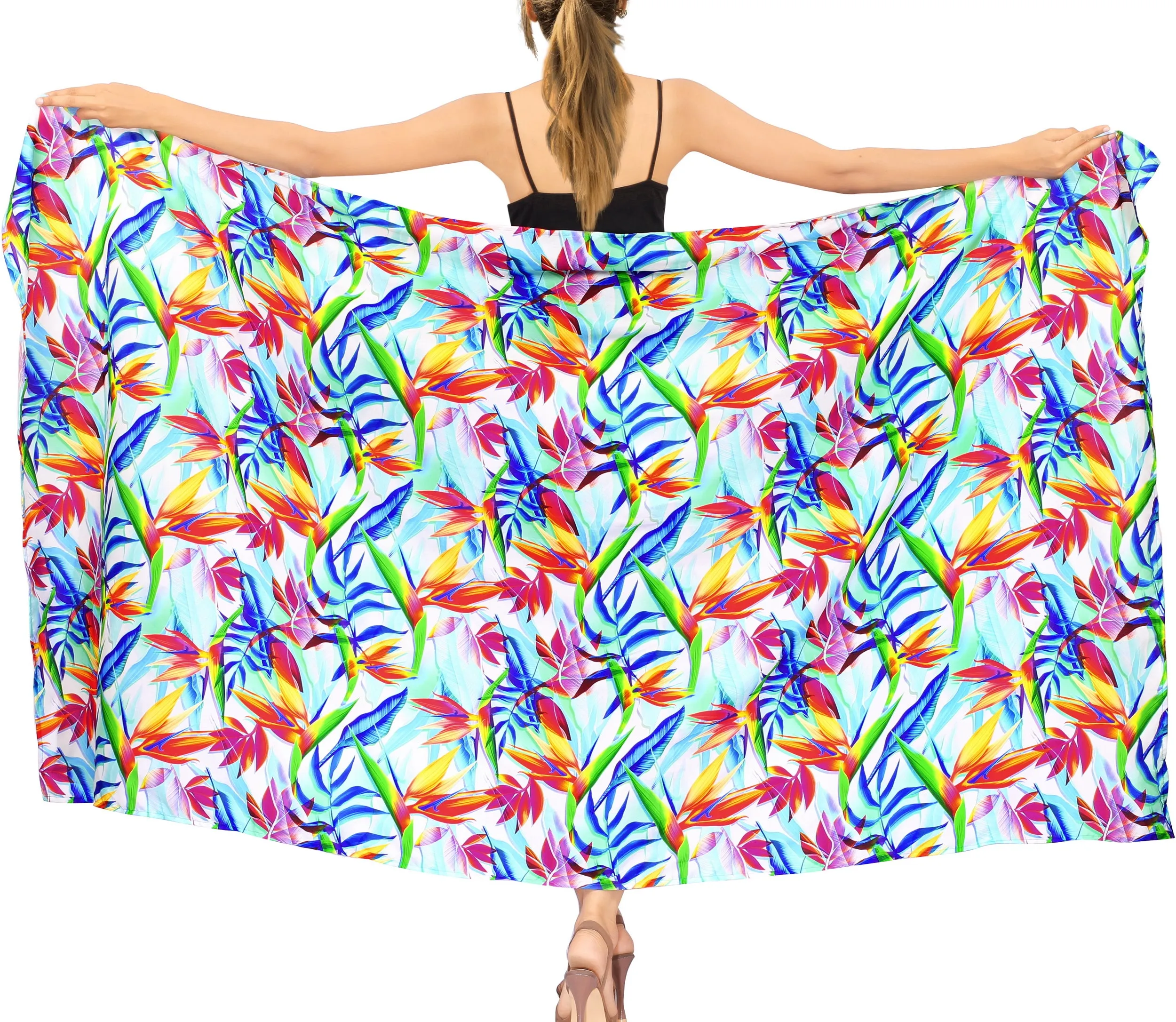 Allover Multicolor Tropical Leaves Beach Wrap For Women