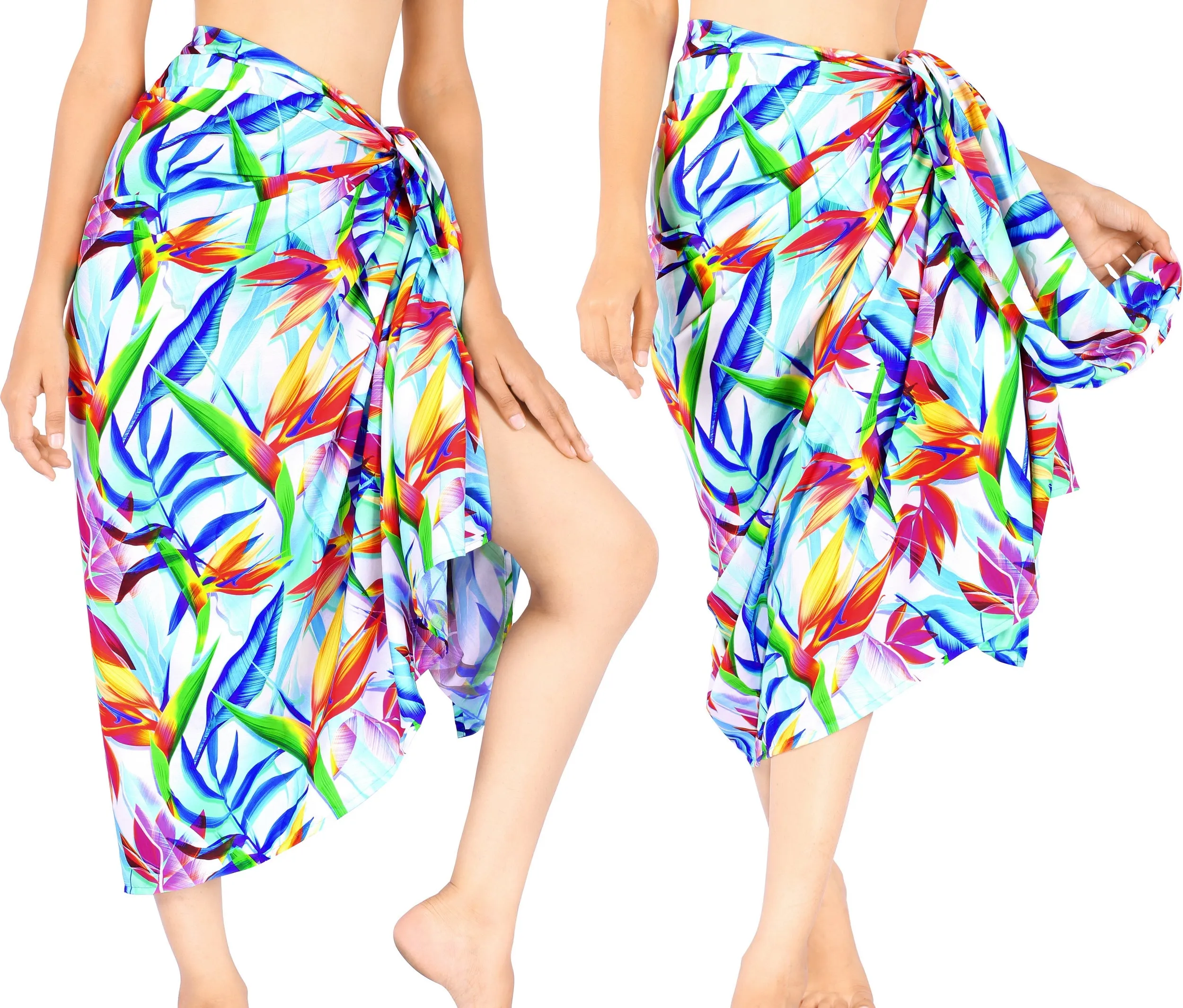 Allover Multicolor Tropical Leaves Beach Wrap For Women