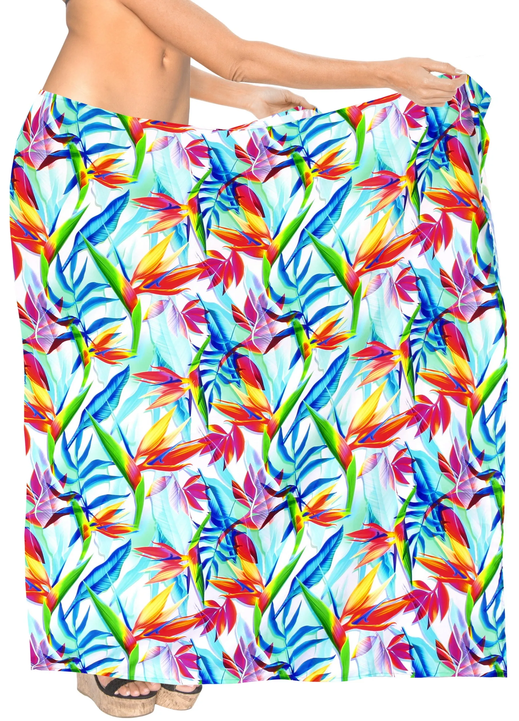 Allover Multicolor Tropical Leaves Beach Wrap For Women