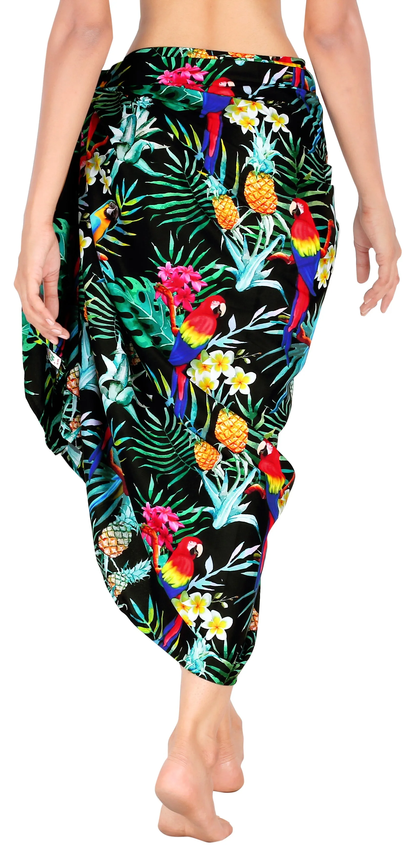 Allover Parrots and Tropical Florals and Pineapple Printed Beach Wrap For Women