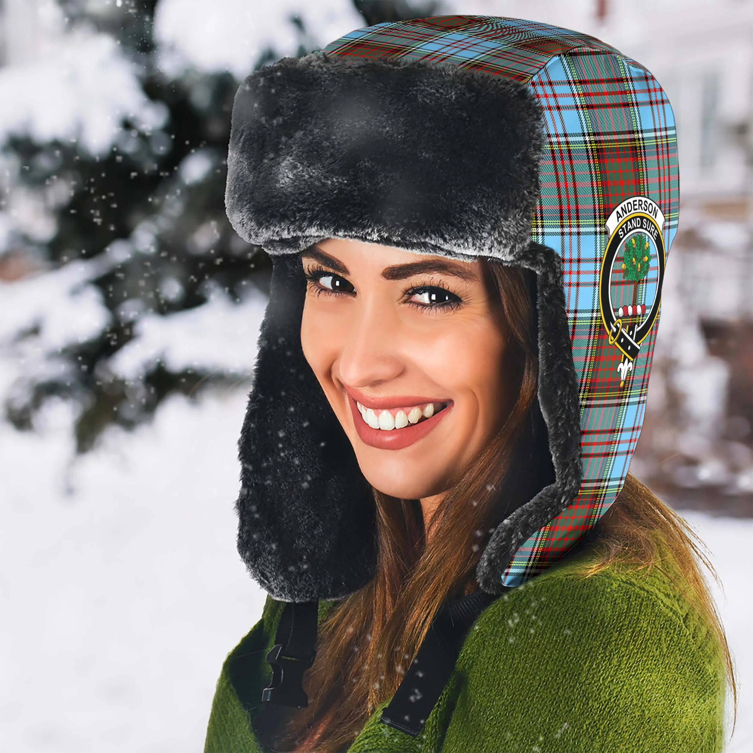 Anderson Ancient Tartan Winter Trapper Hat with Family Crest