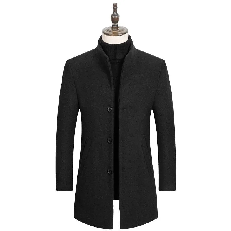 Angelo Ricci™ Boutique Stand Collar Woolen Business Long Coat