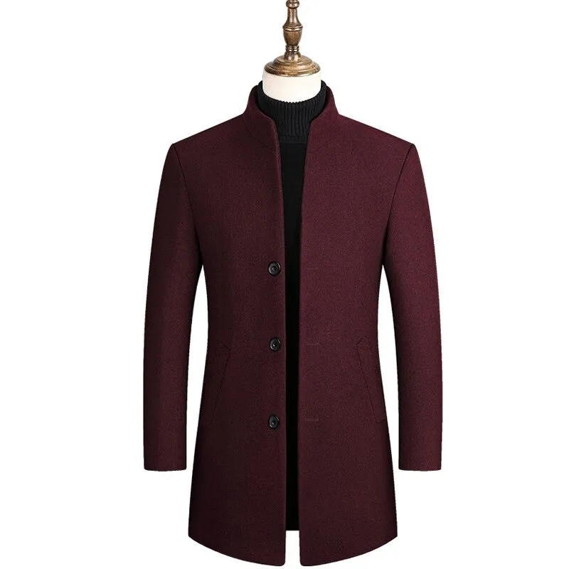 Angelo Ricci™ Boutique Stand Collar Woolen Business Long Coat