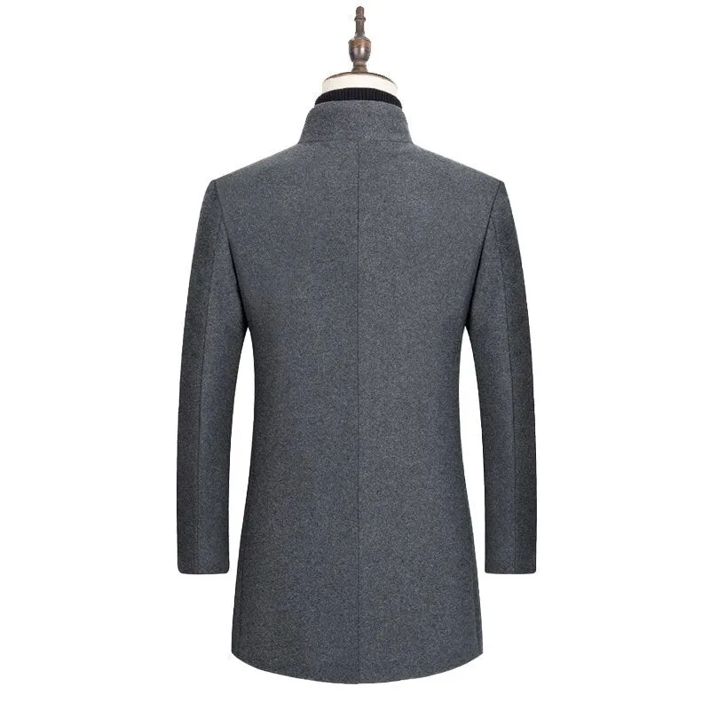 Angelo Ricci™ Boutique Stand Collar Woolen Business Long Coat