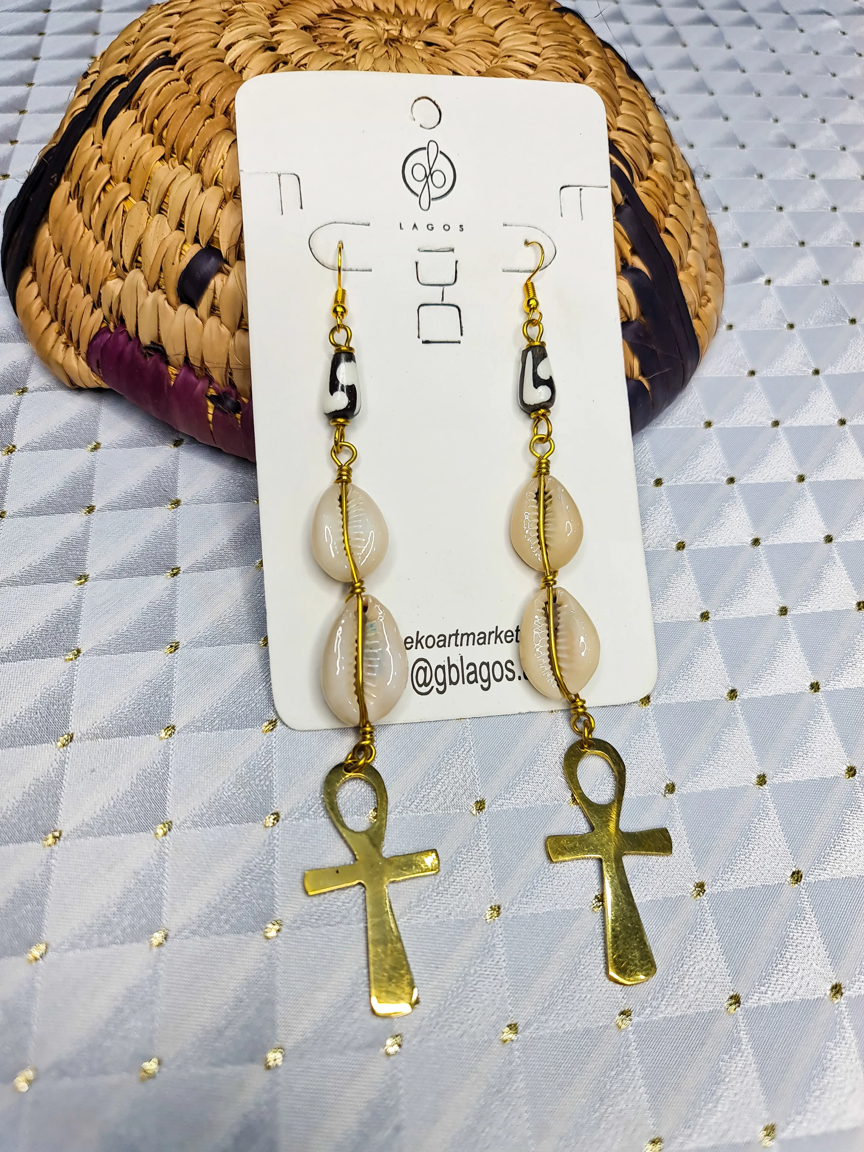 Ankh   Cowrie Earrings