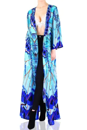 Annabella Butterfly Print Long Silk Wrap Dress