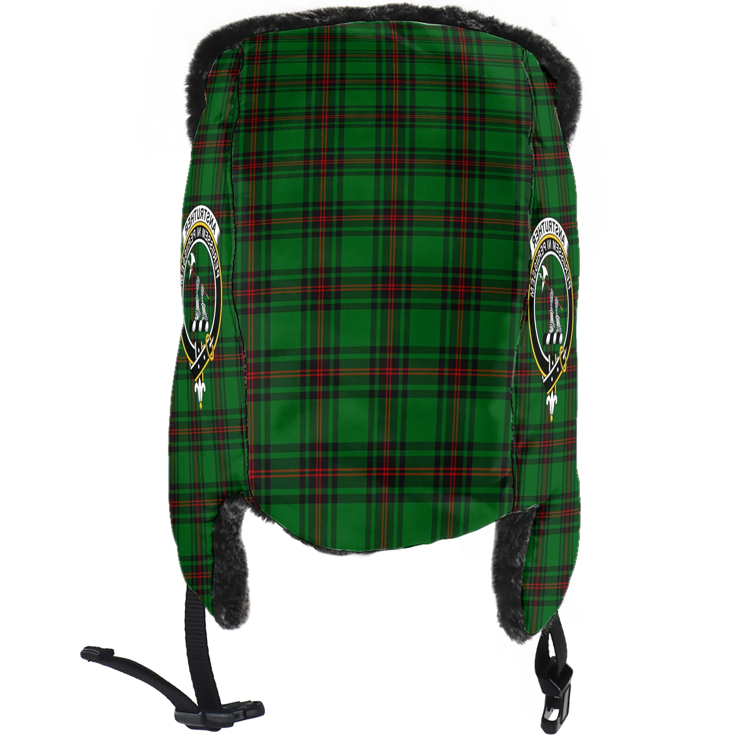 Anstruther Tartan Winter Trapper Hat with Family Crest