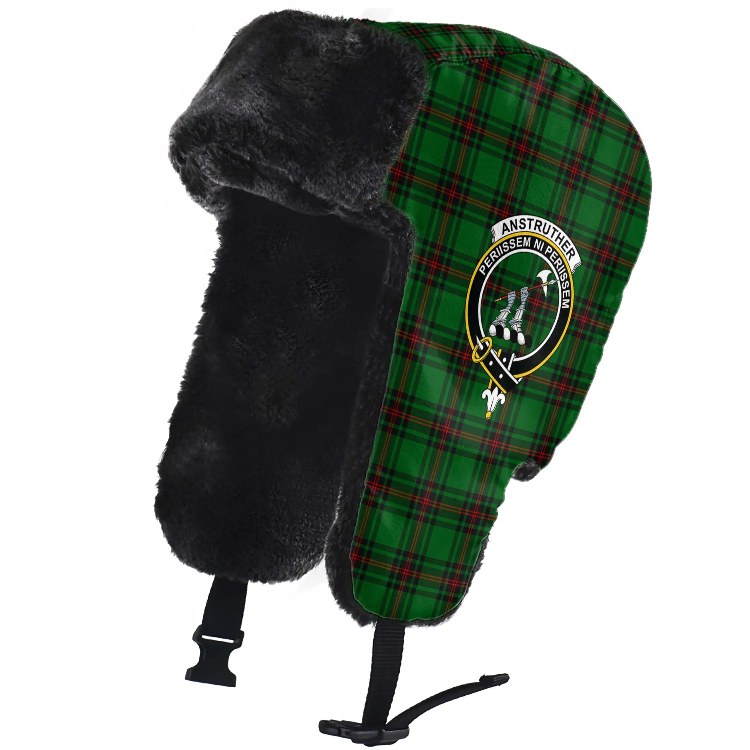 Anstruther Tartan Winter Trapper Hat with Family Crest