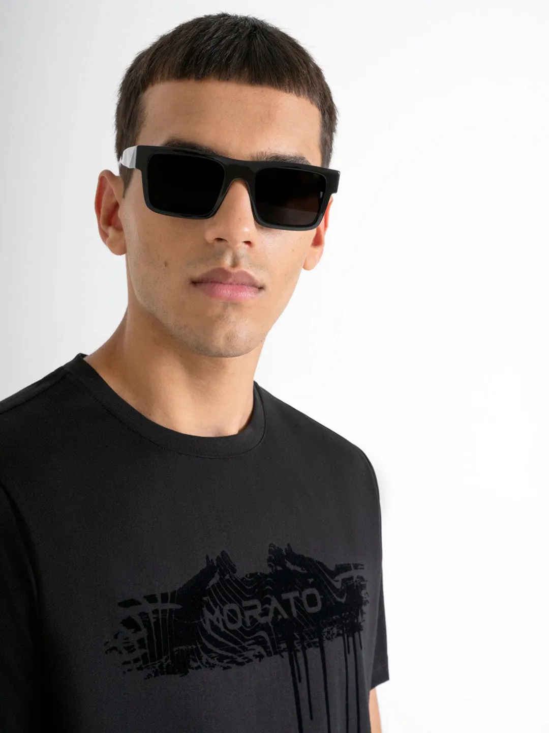 Antony Morato Men Black Solid Round Neck Short Sleeves T-Shirt