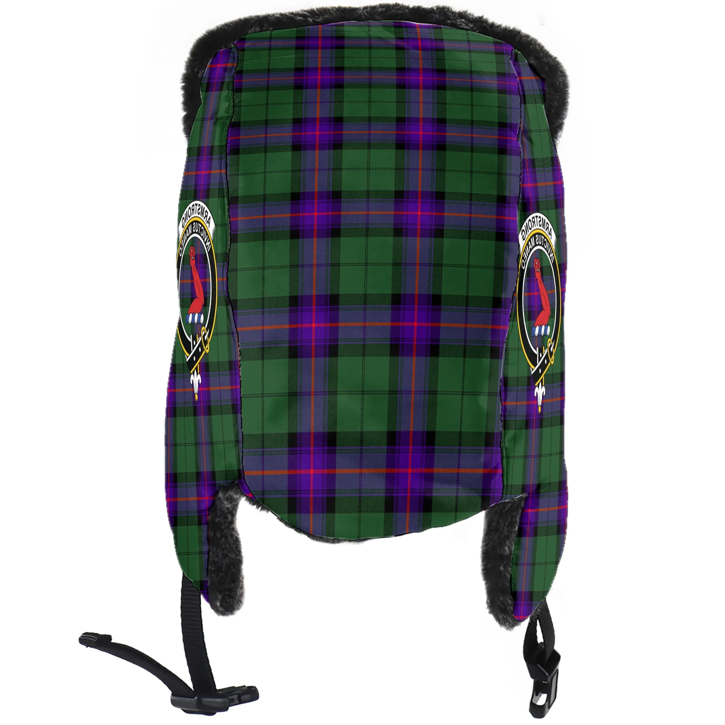 Armstrong Modern Tartan Winter Trapper Hat with Family Crest