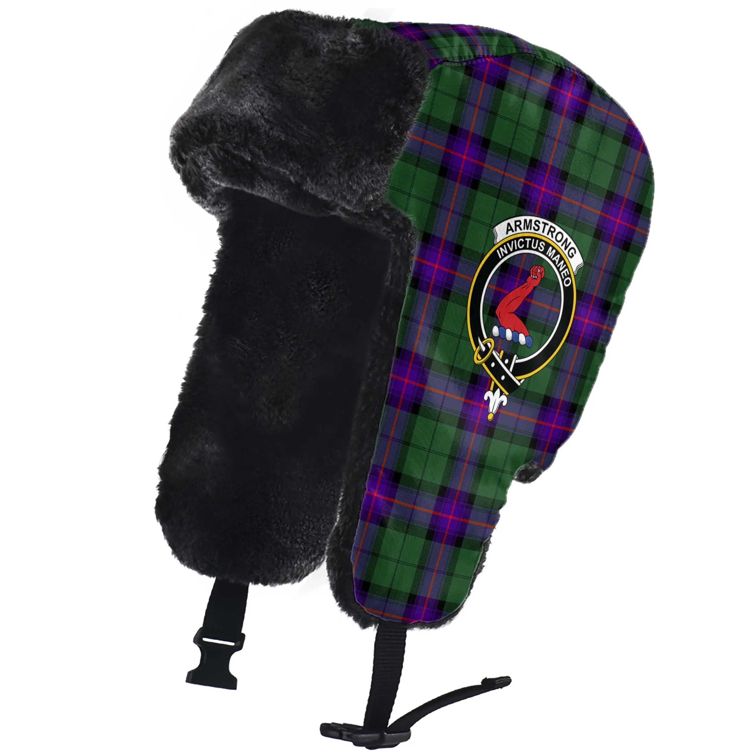 Armstrong Modern Tartan Winter Trapper Hat with Family Crest