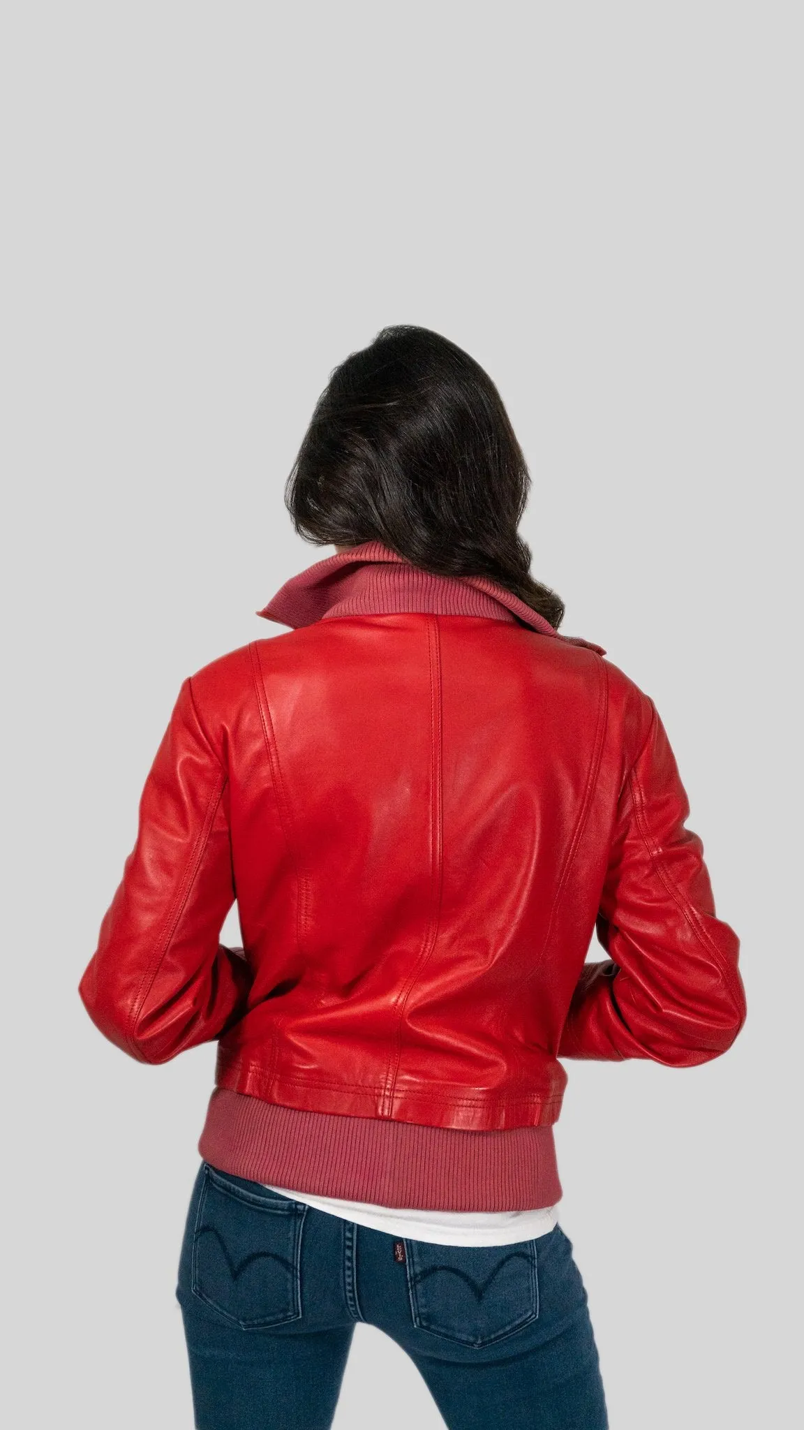 Bailey Womens Leather Bomber Jacket Spring Red