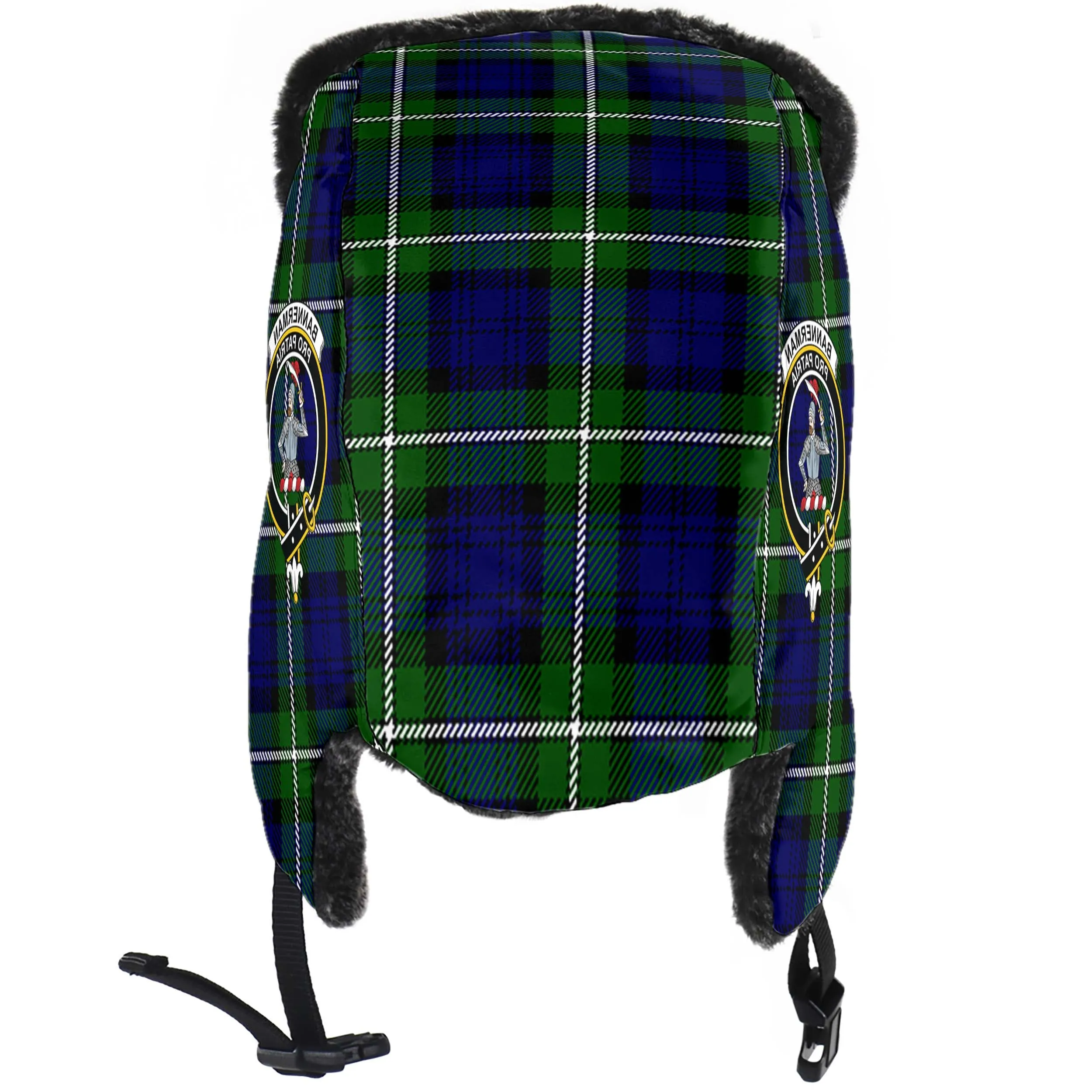 Bannerman Tartan Winter Trapper Hat with Family Crest