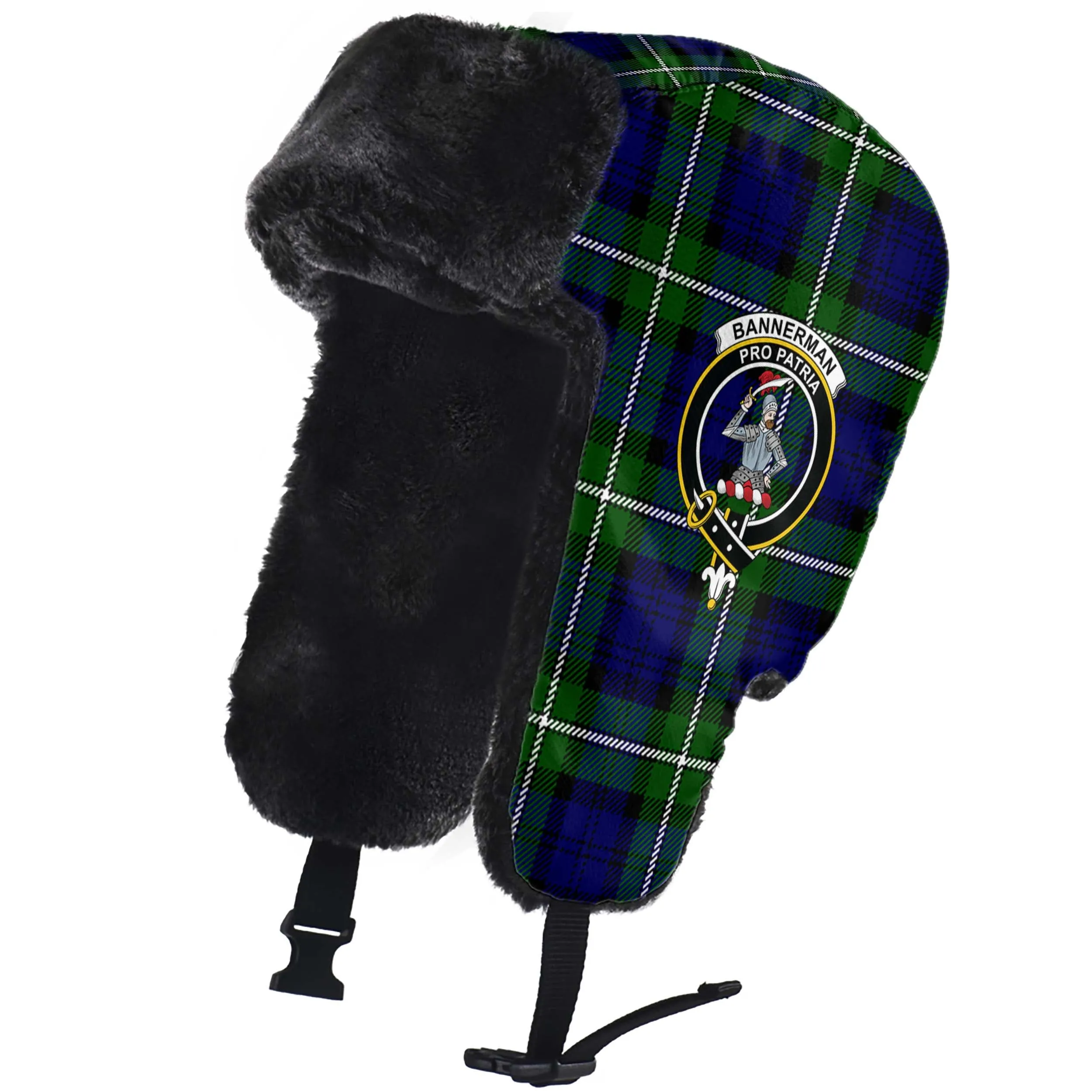 Bannerman Tartan Winter Trapper Hat with Family Crest