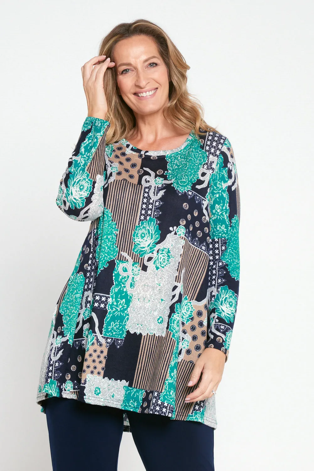 Barb Knit Top - Teal Paisley