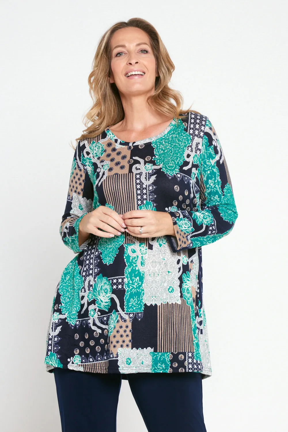 Barb Knit Top - Teal Paisley