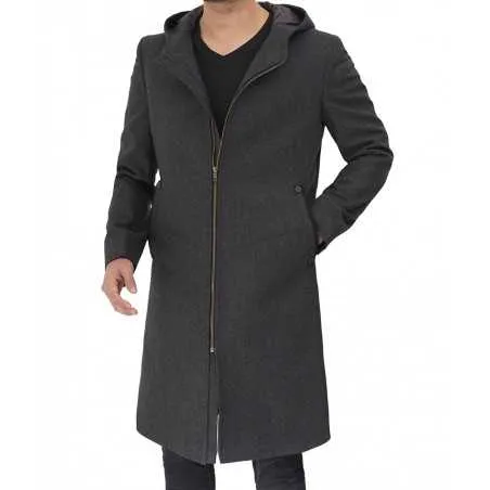 Barry Grey Wool Coat With Hood Men's by TJS