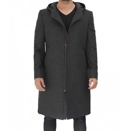 Barry Grey Wool Coat With Hood Men's by TJS