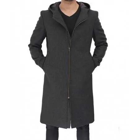 Barry Grey Wool Coat With Hood Men's by TJS