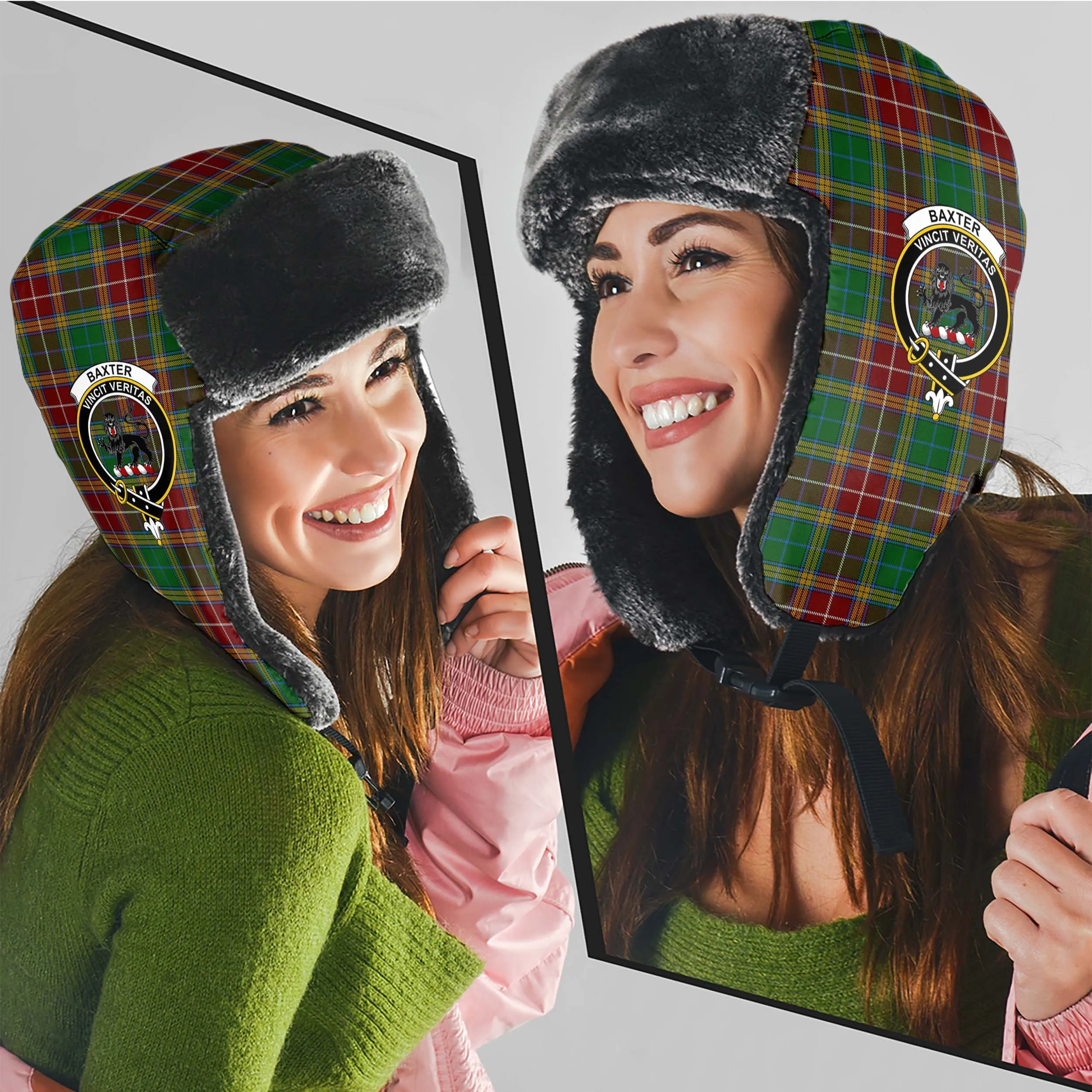 Baxter Tartan Winter Trapper Hat with Family Crest