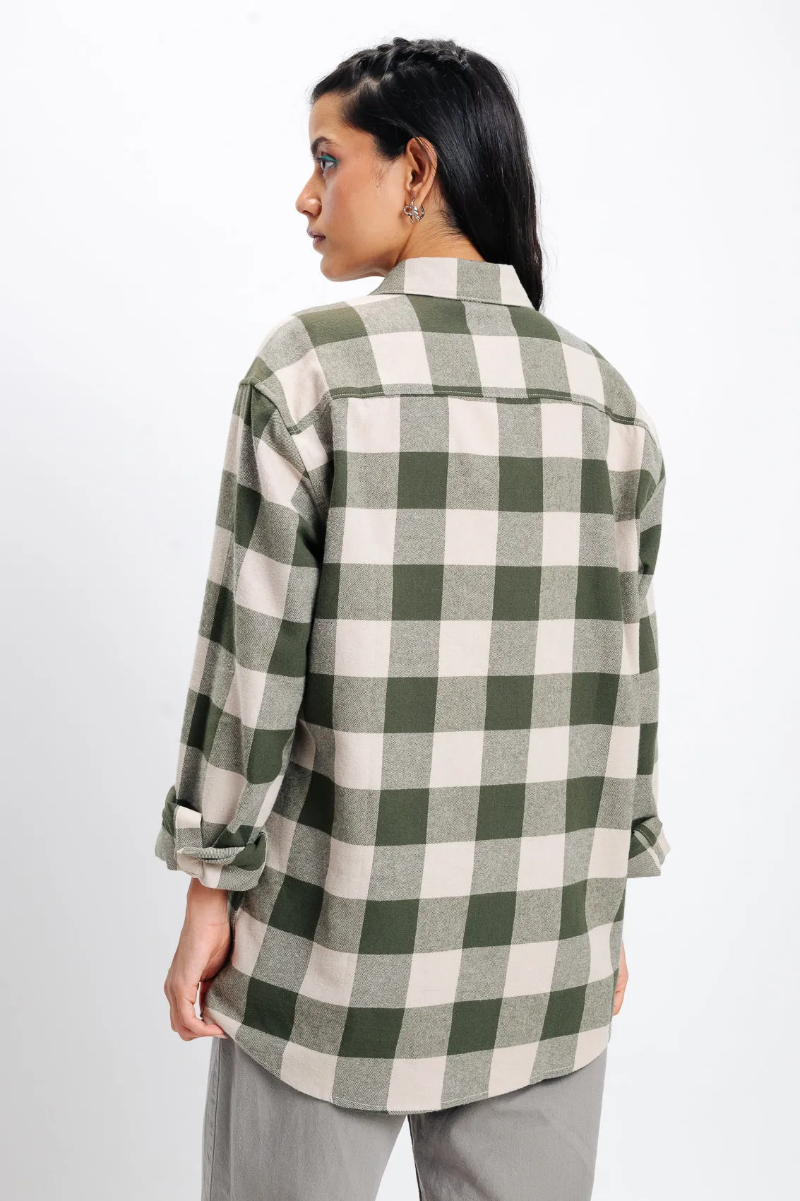 Beige Checkered Collar Viscose Blend Shirt