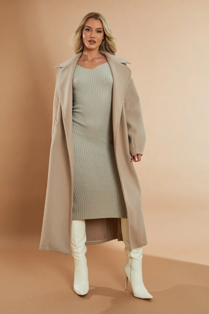 Beige Oversized Wool Look Double Breasted Coat - Aurora