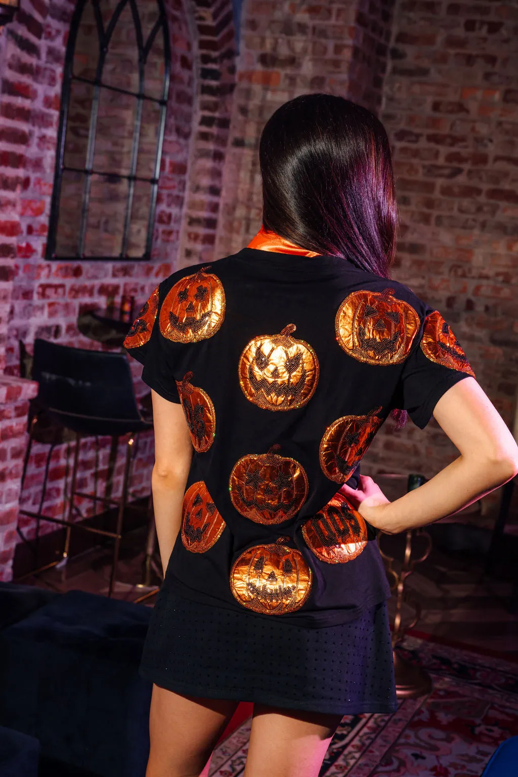 Black & Orange Metallic Pumpkin Tee