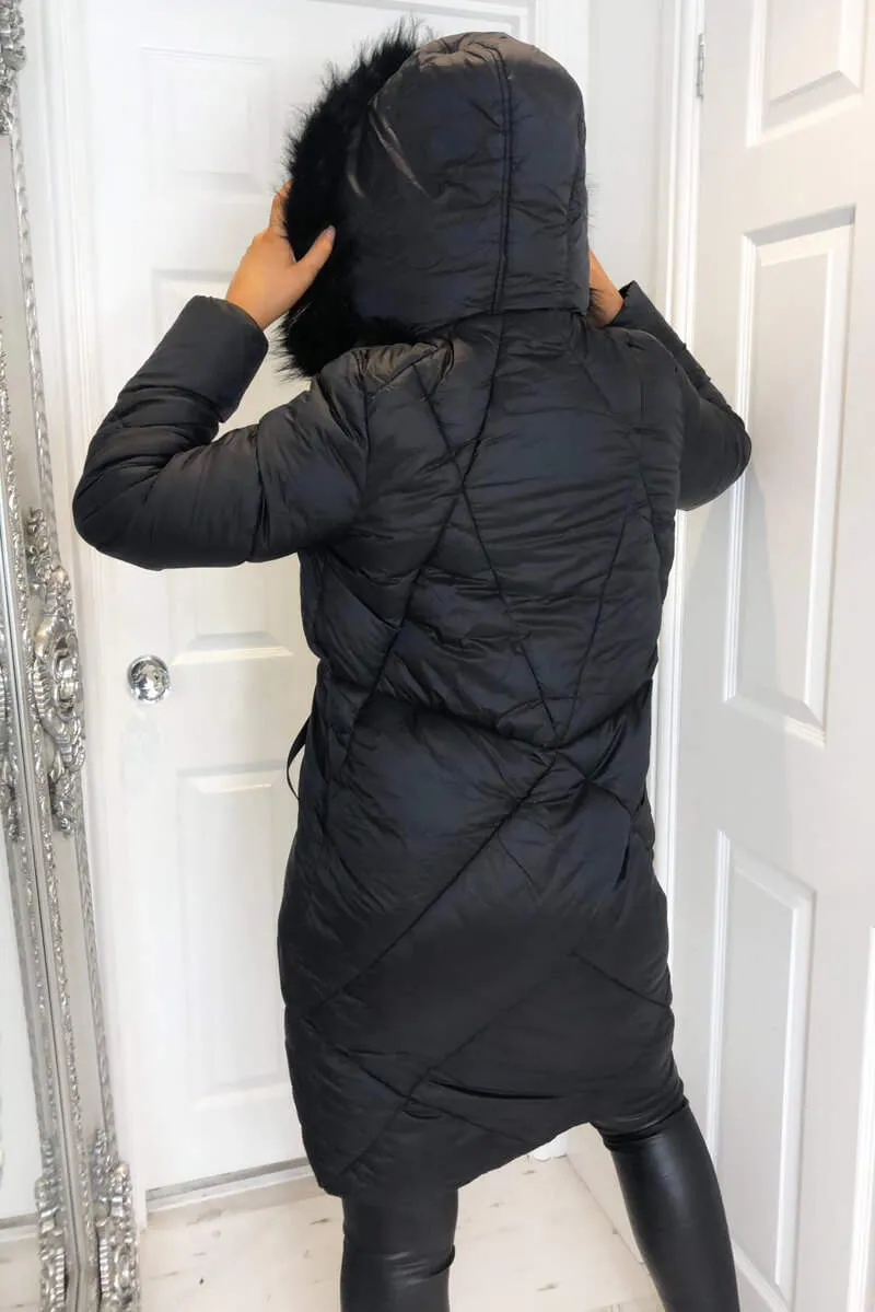 Black Faux Fur High Shine Coat