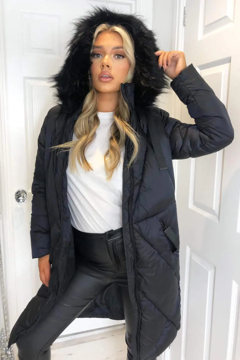 Black Faux Fur High Shine Coat