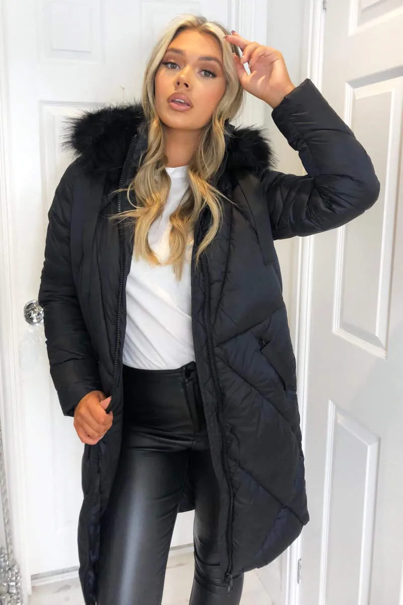 Black Faux Fur High Shine Coat