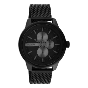 Black OOZOO watch with black metal mesh bracelet - C11019